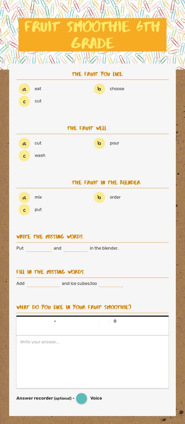 Fruit Smoothie 6th Grade worksheet preview image
