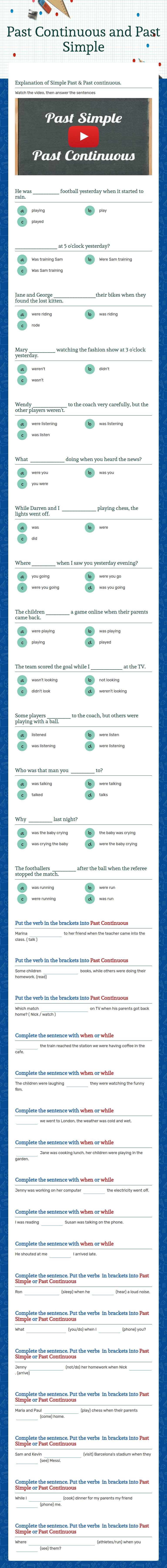 Past Continuous and Past Simple worksheet preview image