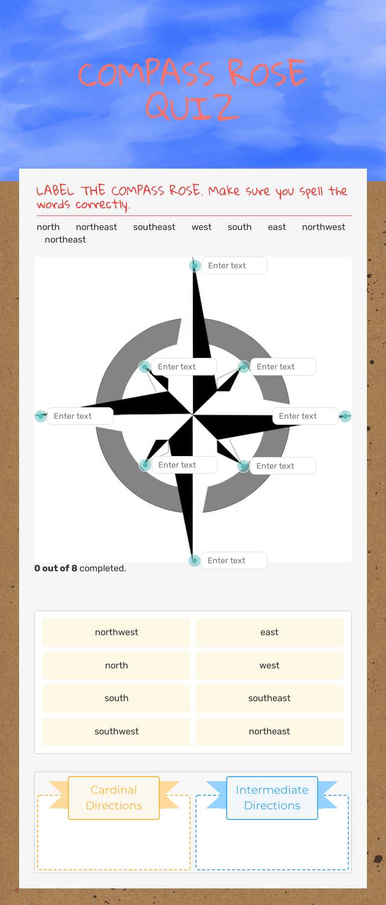 COMPASS ROSE QUIZ Grade 5 worksheet preview