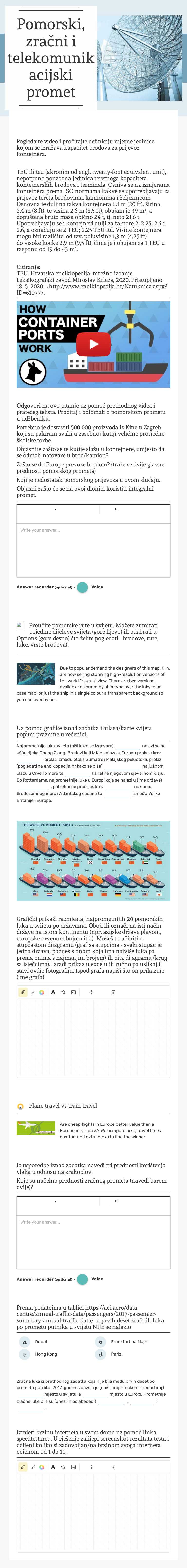 Pomorski, zračni i telekomunikacijski promet worksheet preview image