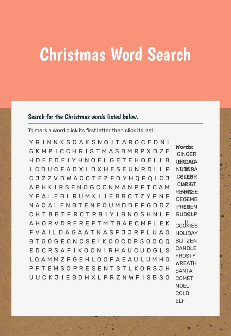 Christmas Word Search Grade 4 worksheet preview