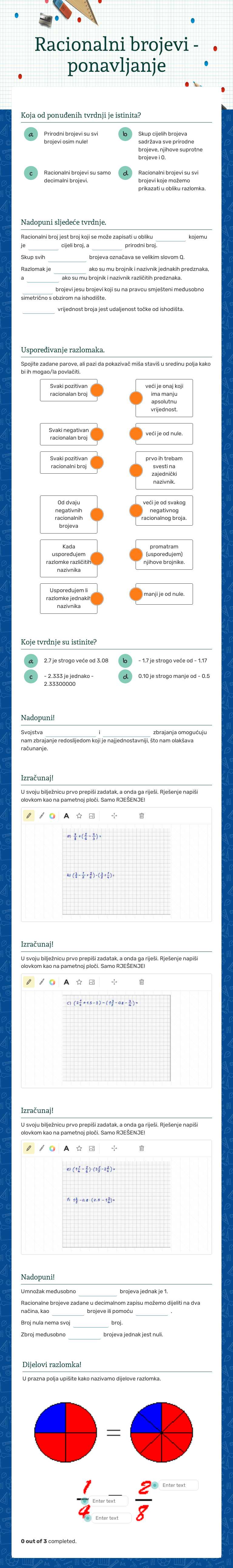 Racionalni brojevi - ponavljanje worksheet preview image