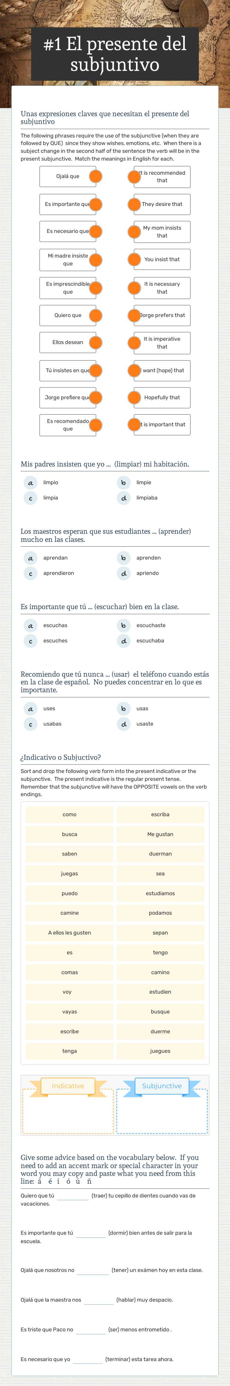 #1 El presente del subjuntivo worksheet preview image