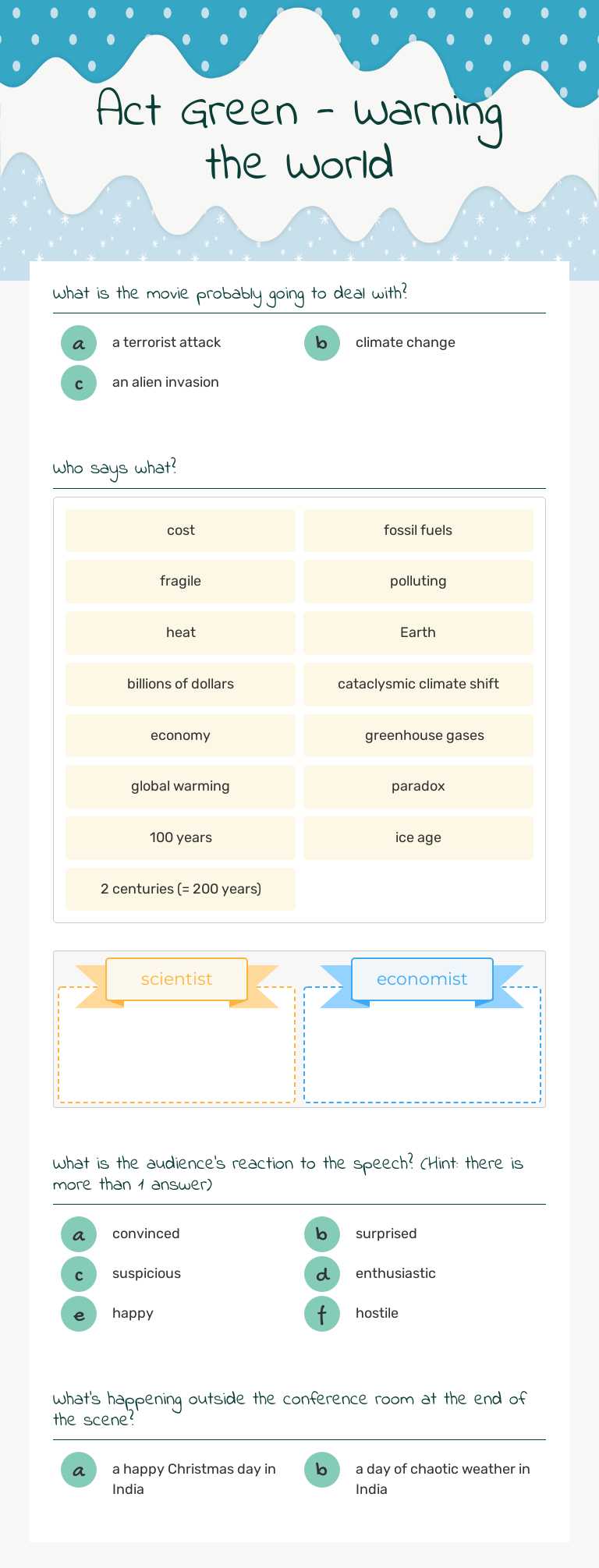 Act Green - Warning the World worksheet preview image