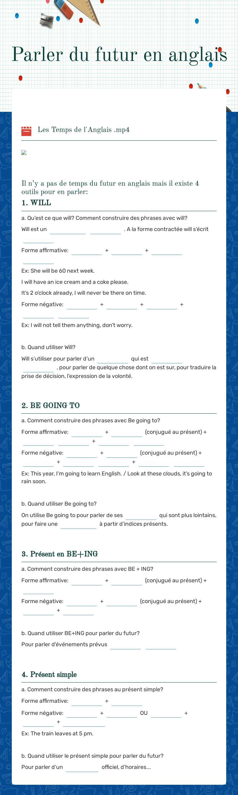 Parler du futur en anglais Grade 10 worksheet preview
