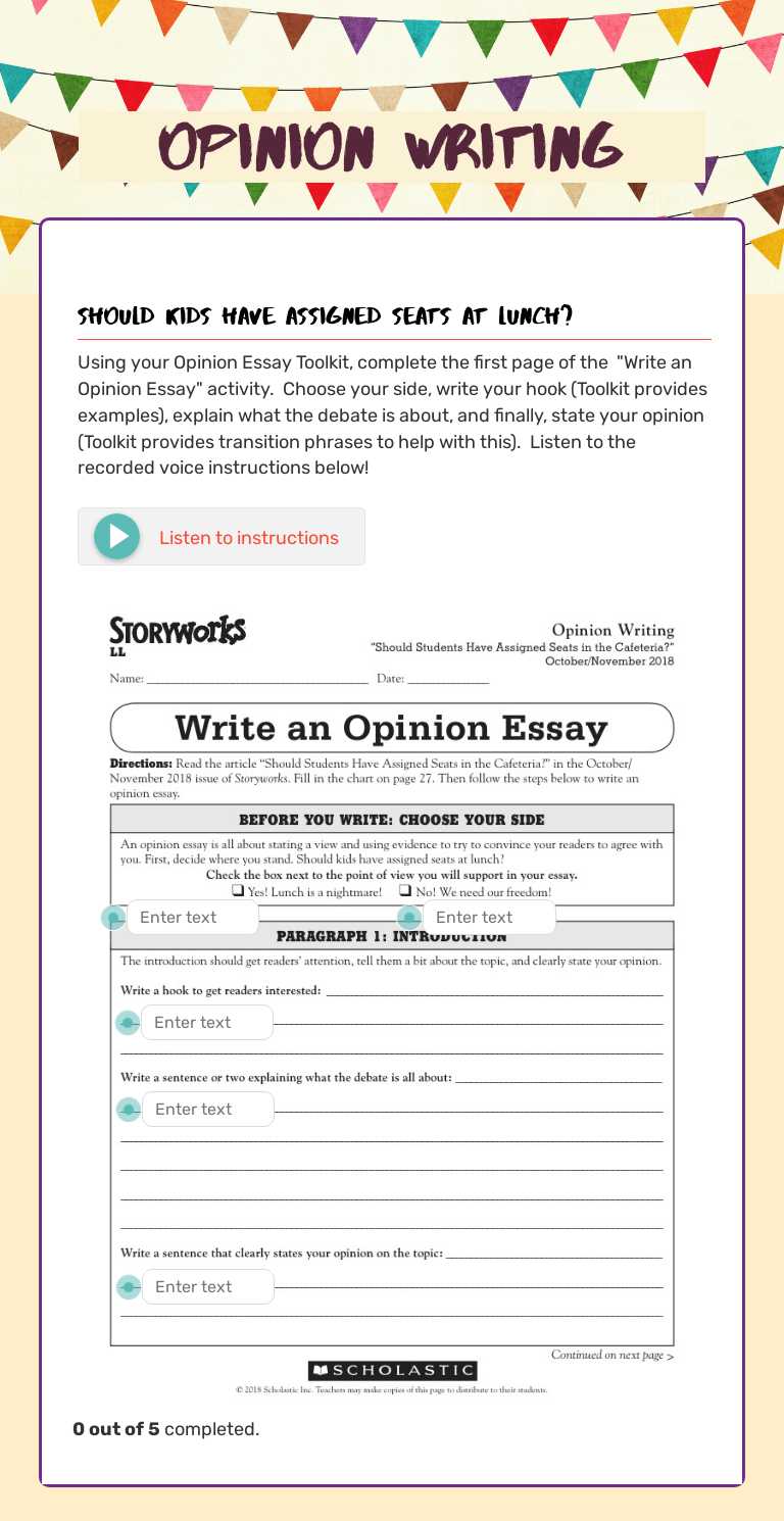 opinion Writing worksheet preview image
