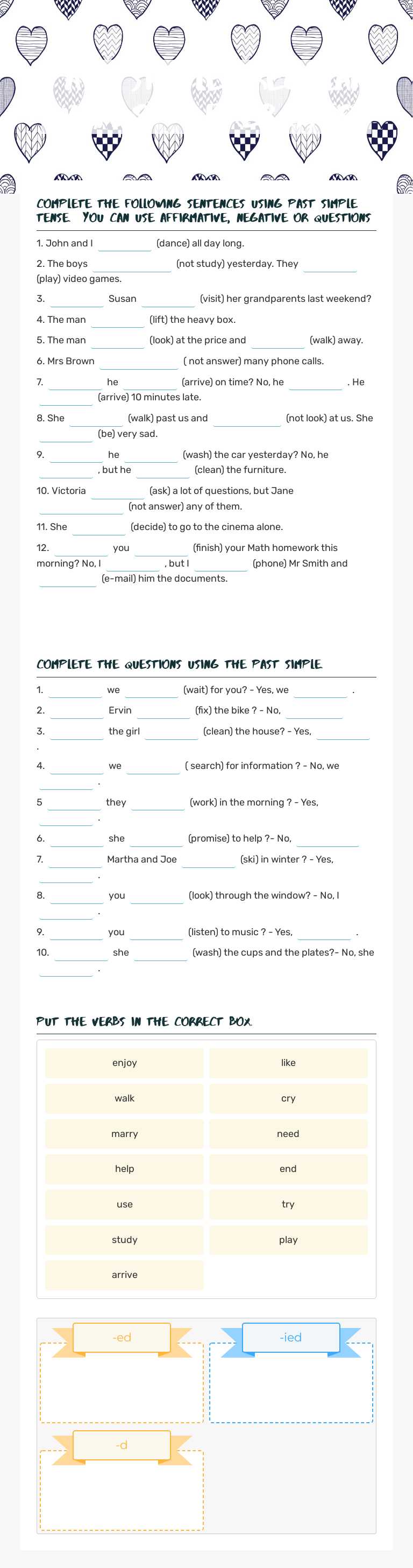 past simple (regular verbs) - exercises Grade 5 worksheet preview