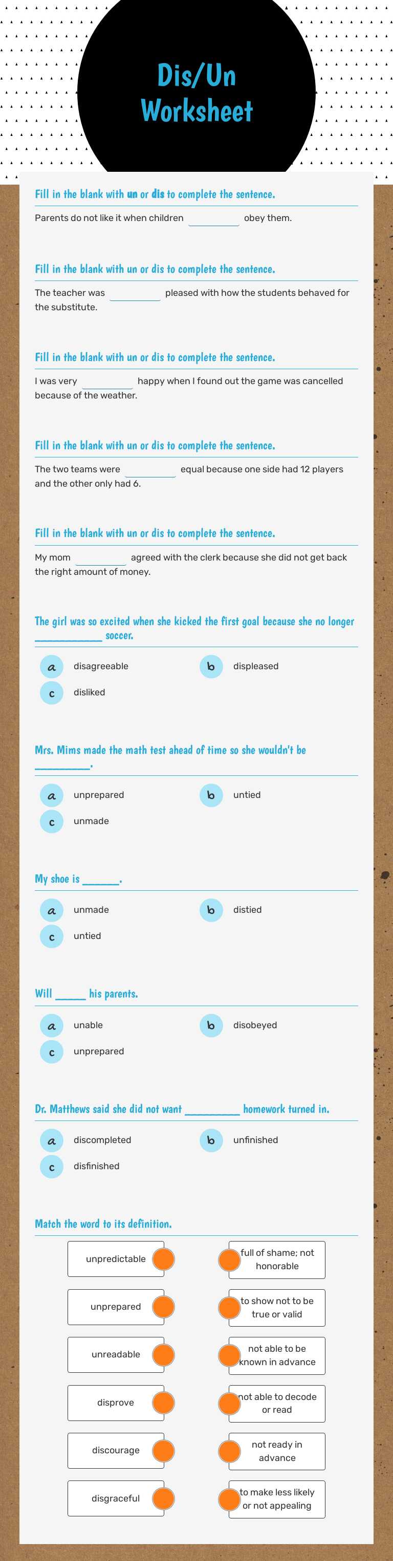 Dis/Un Worksheet worksheet preview image