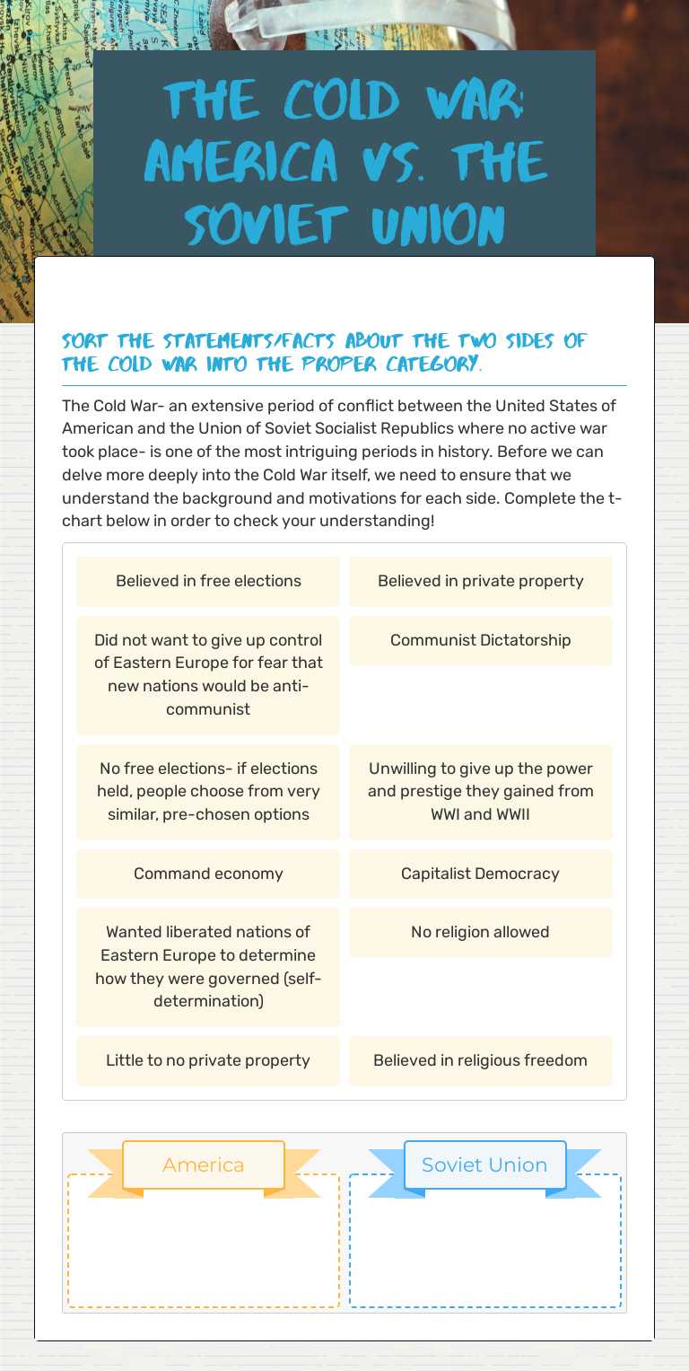 The Cold War: America vs. the Soviet Union worksheet preview image