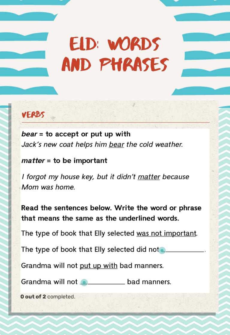 ELD: Words and Phrases Grade 5 worksheet preview