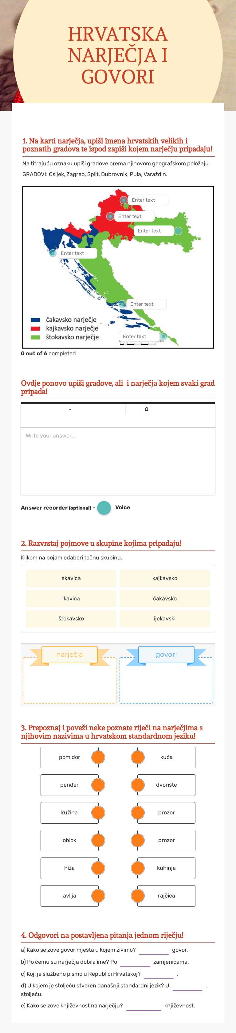 HRVATSKA NARJEČJA I GOVORI Grade 6 worksheet preview