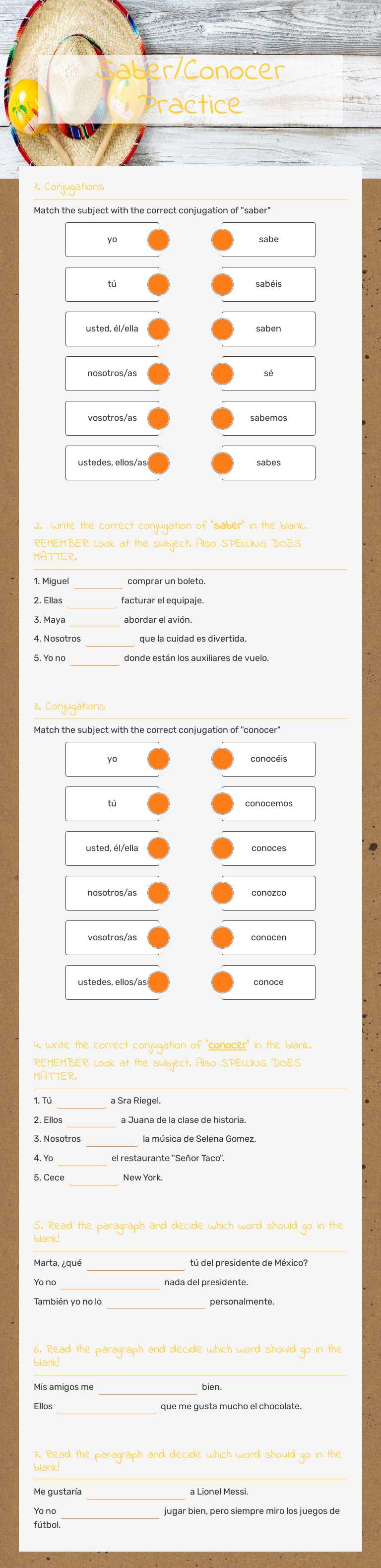 Saber/Conocer Practice Grade 10 worksheet preview