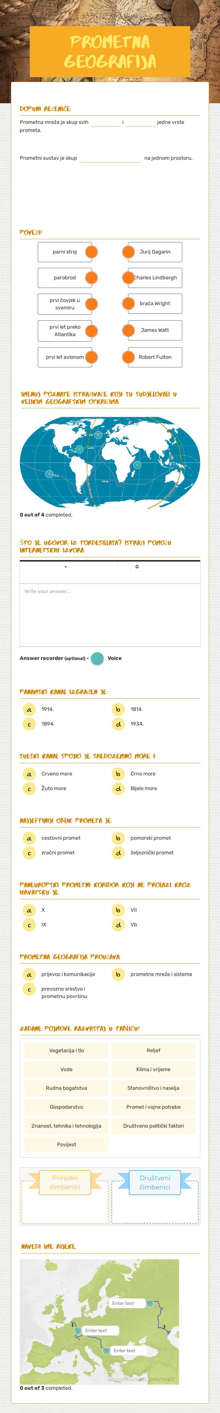 Prometna geografija worksheet preview image