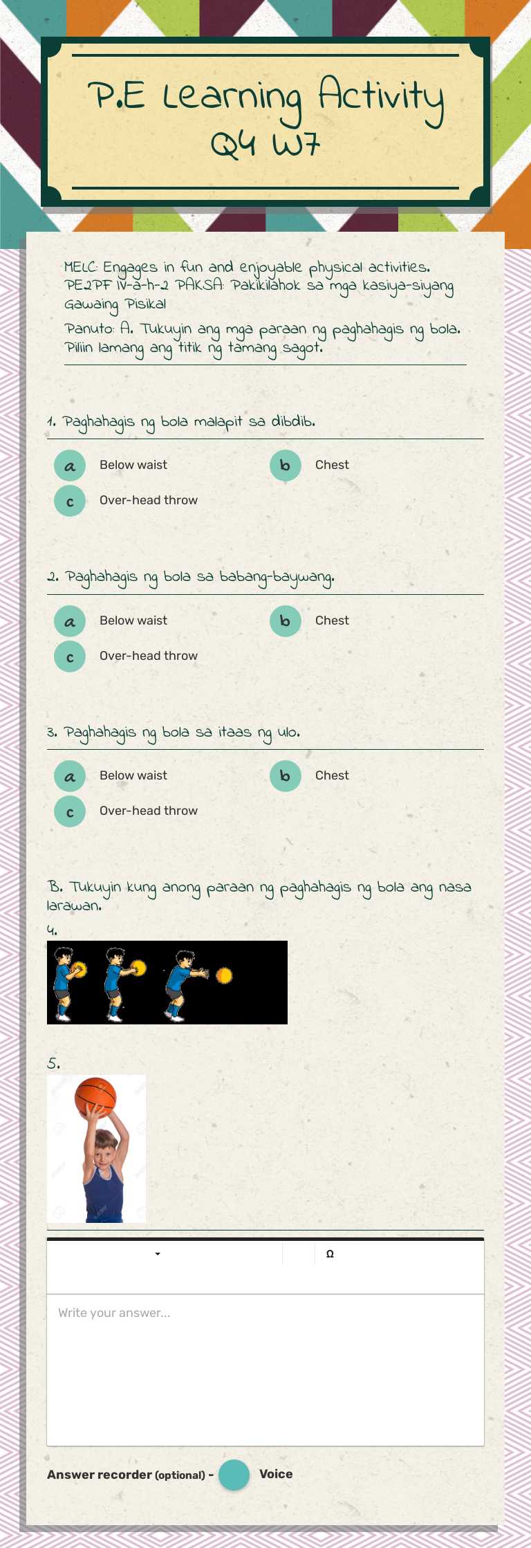 P.E Learning Activity Q4 W7 worksheet preview image