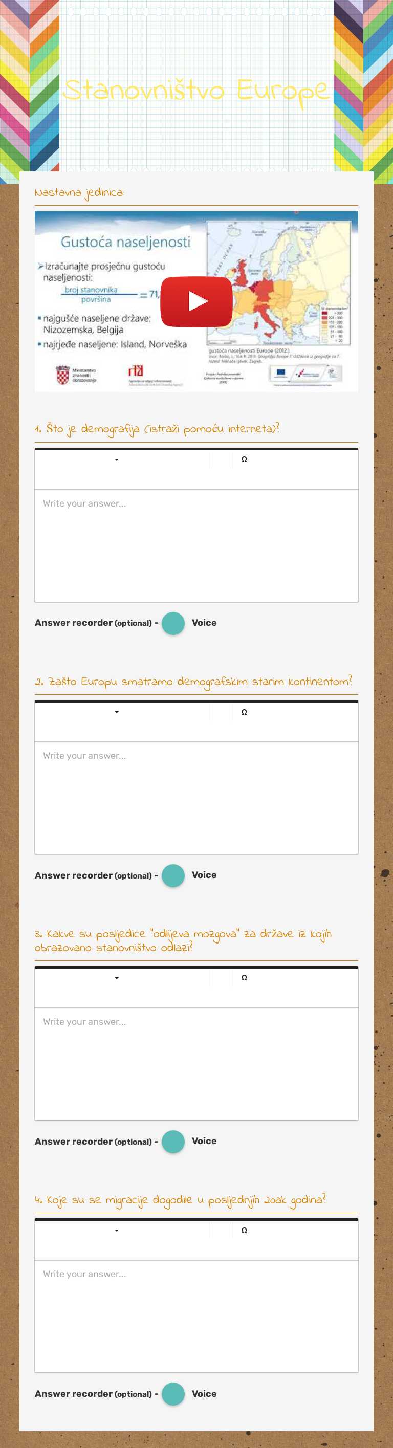 Stanovništvo Europe worksheet preview image