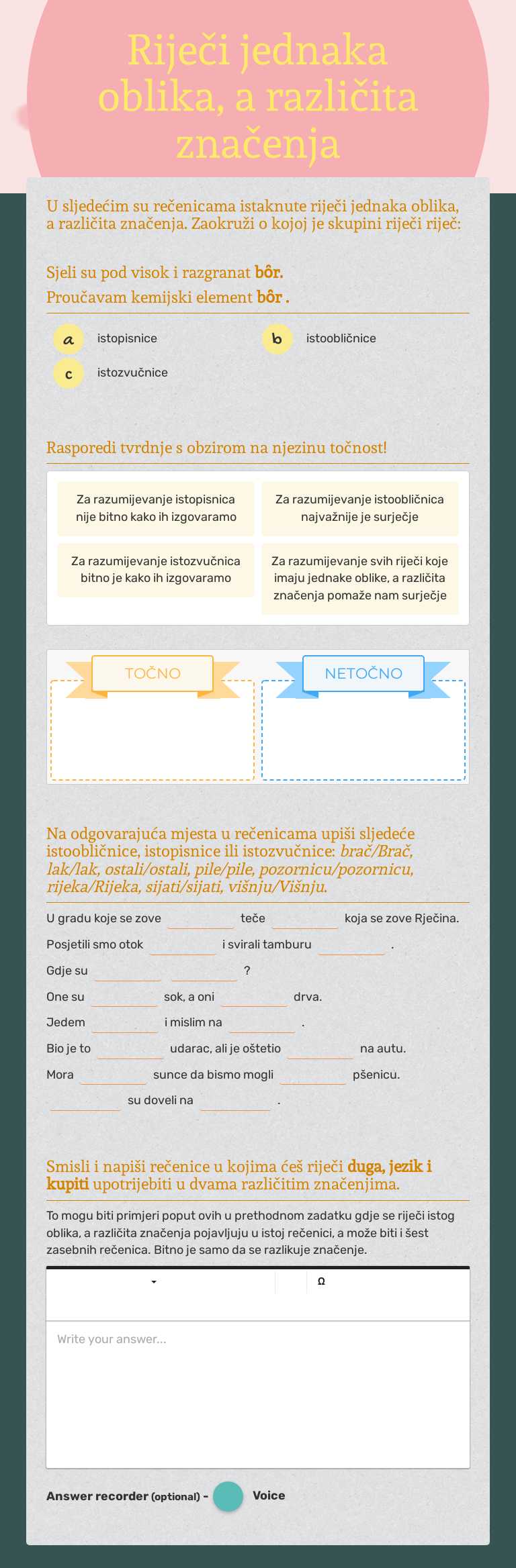 Riječi jednaka oblika, a različita značenja Grade 8 worksheet preview
