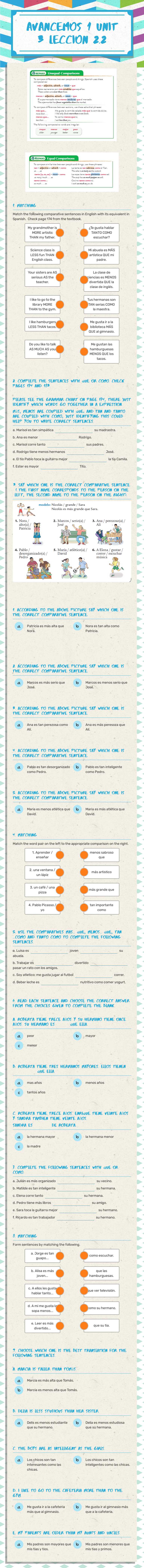 AVANCEMOS 1 UNIT 3 LECCION 2.2 worksheet preview image