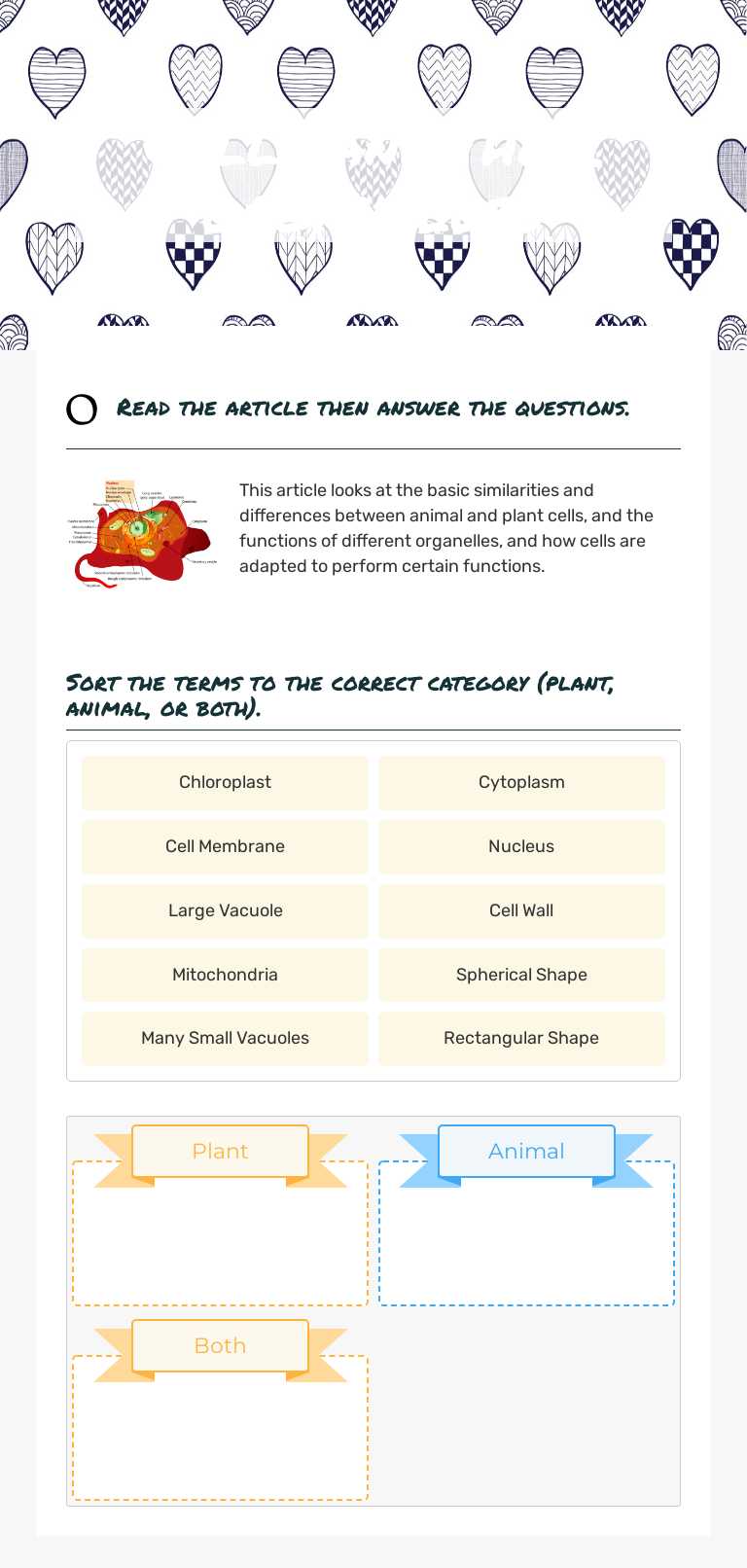 Cells and their organelles worksheet preview image