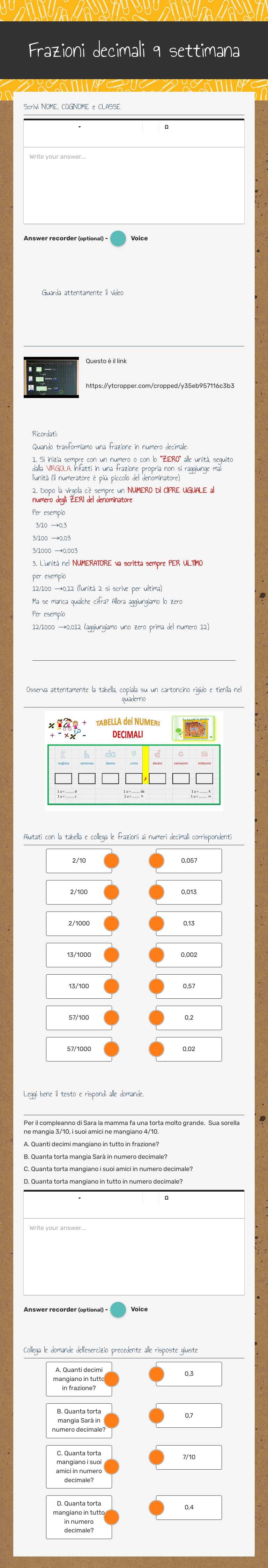 Frazioni decimali 9 settimana worksheet preview image