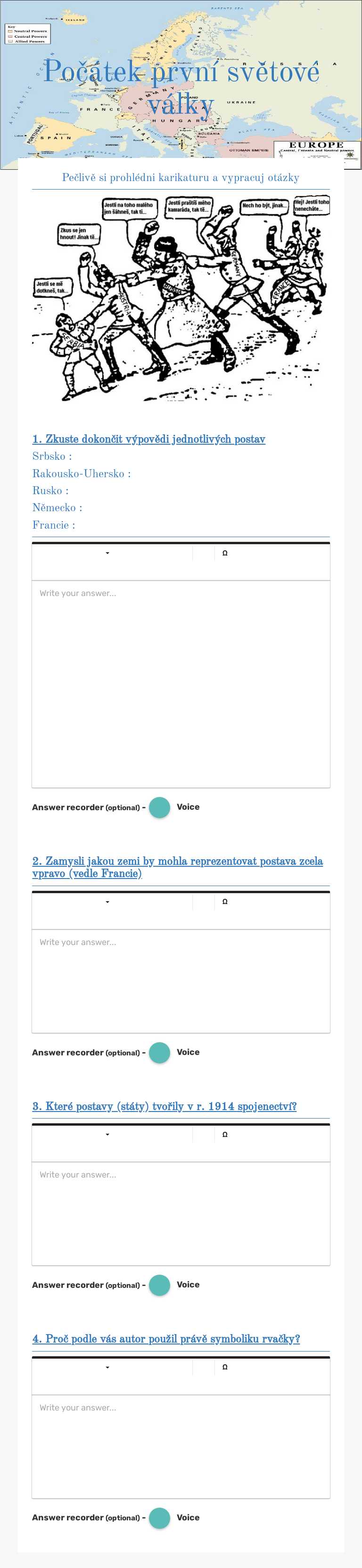 Počátek první světové války worksheet preview