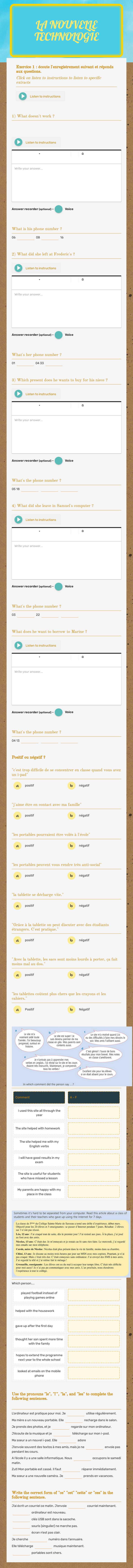 La nouvelle technologie worksheet preview image