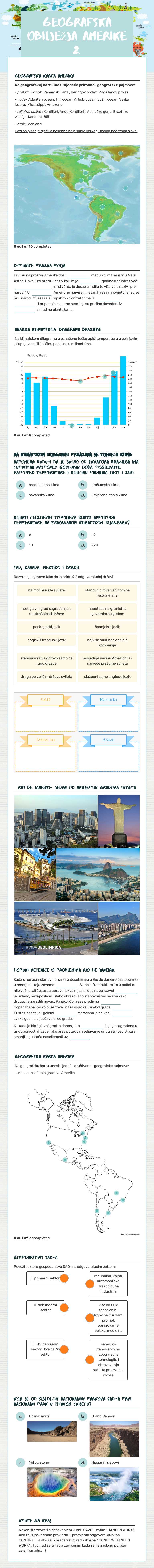 geografska obilježja Amerike 2. Grade 6 worksheet preview