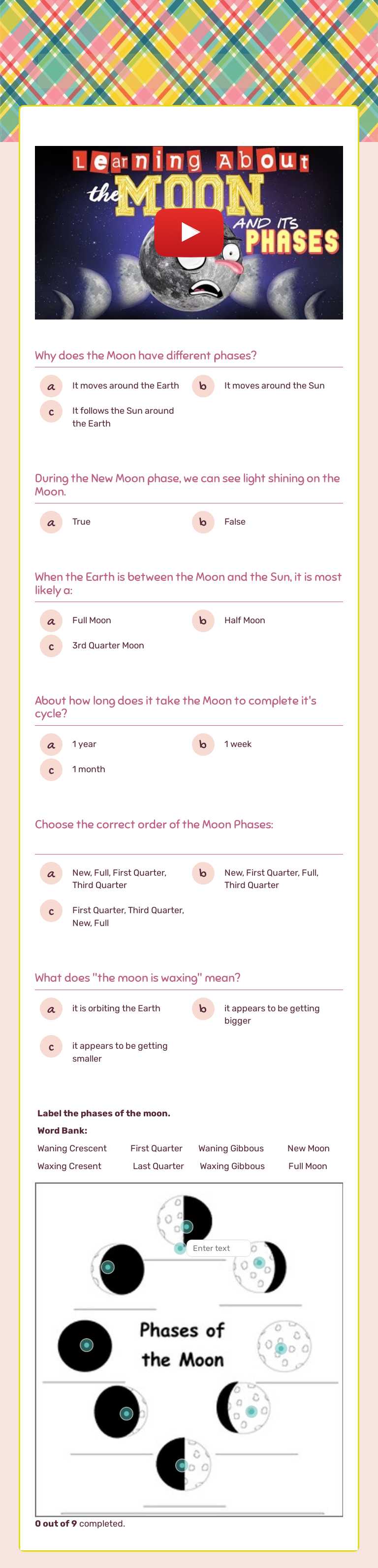 Moon phases worksheet preview image