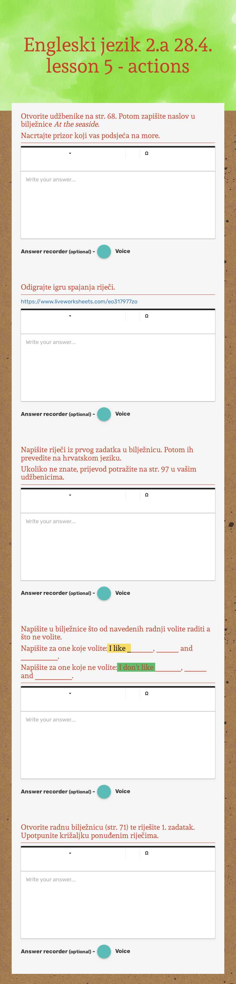 Engleski jezik 2.a   28.4. lesson 5 - actions Grade 2 worksheet preview