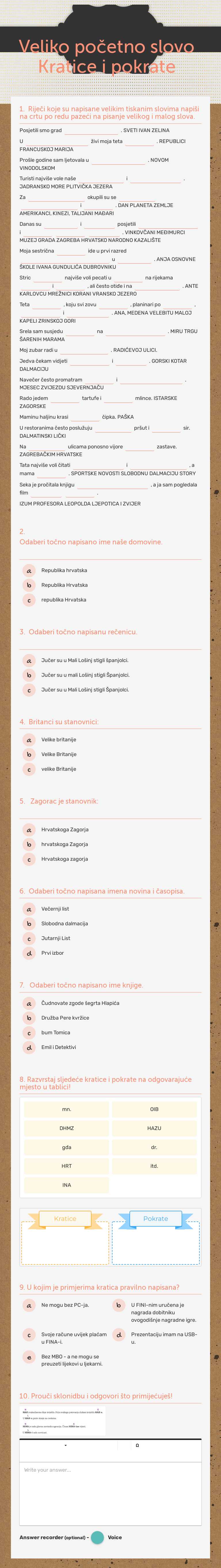 Veliko početno slovo
Kratice i pokrate worksheet preview image
