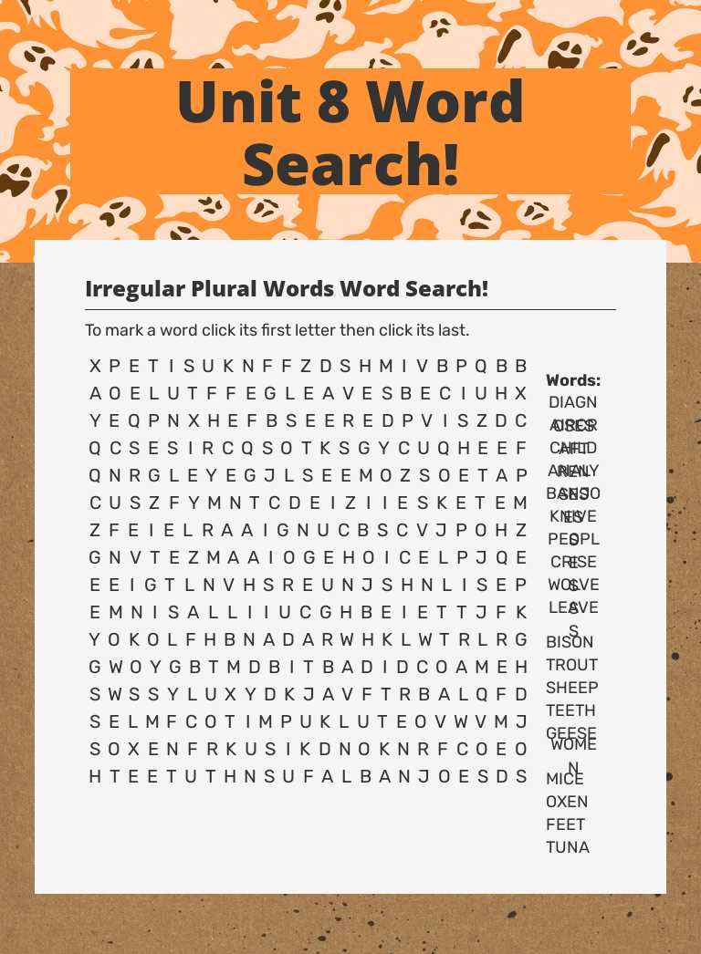 Unit 8 Word Search! Grade 3 worksheet preview
