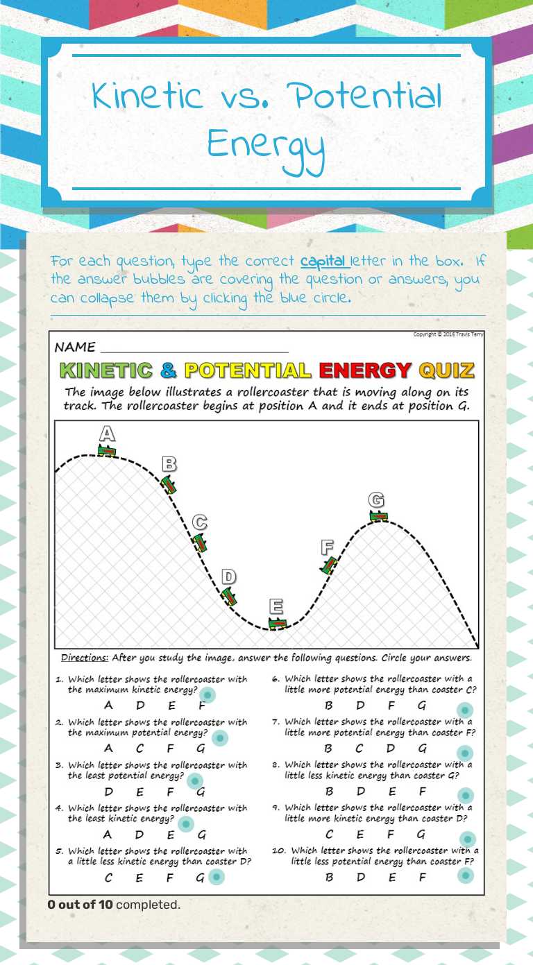 Kinetic vs. Potential Energy Grade 6 worksheet preview