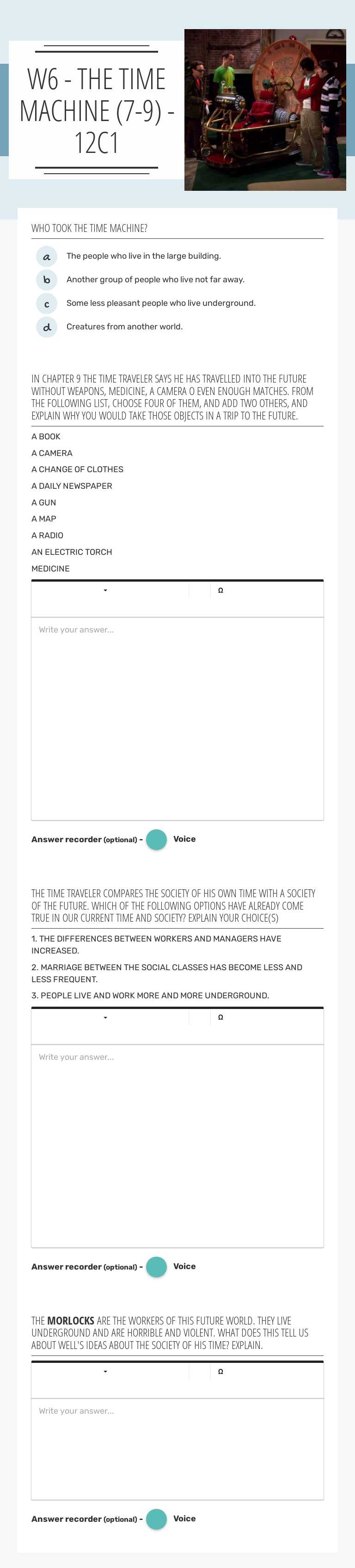 W6 - THE TIME MACHINE (7-9) - 12C1 worksheet preview image