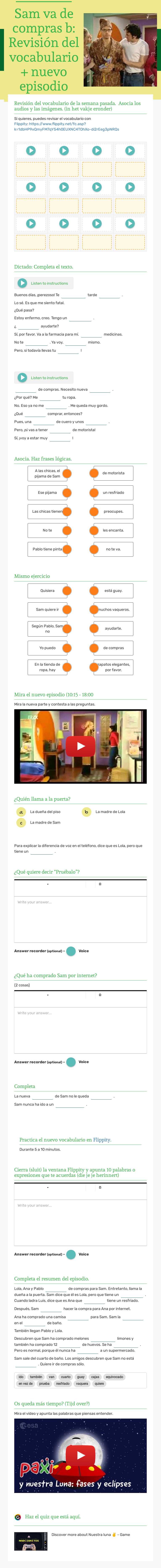 Sam va de compras b: Revisión del vocabulario + nuevo episodio Other worksheet preview