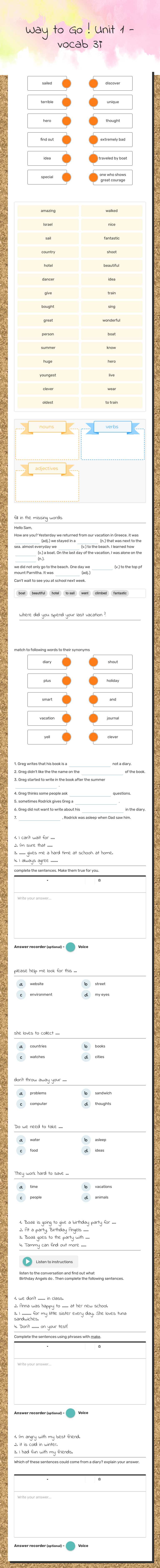 Way to Go ! Unit 1 - vocab ז3 worksheet preview image