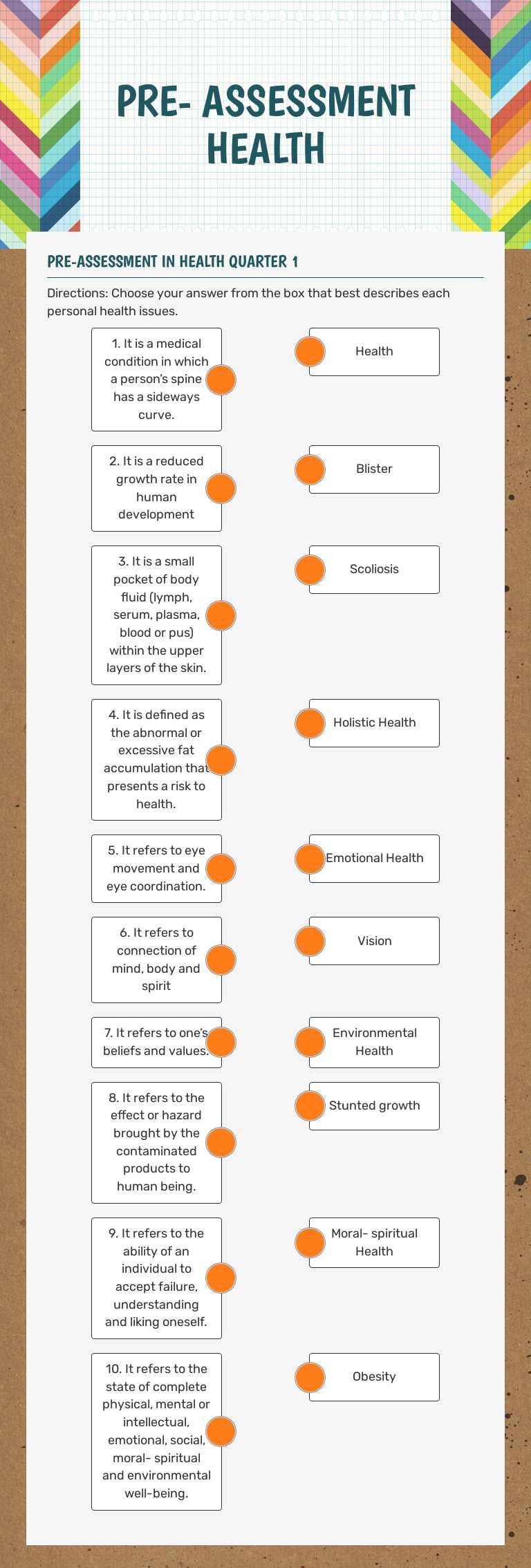 PRE- ASSESSMENT HEALTH worksheet preview image