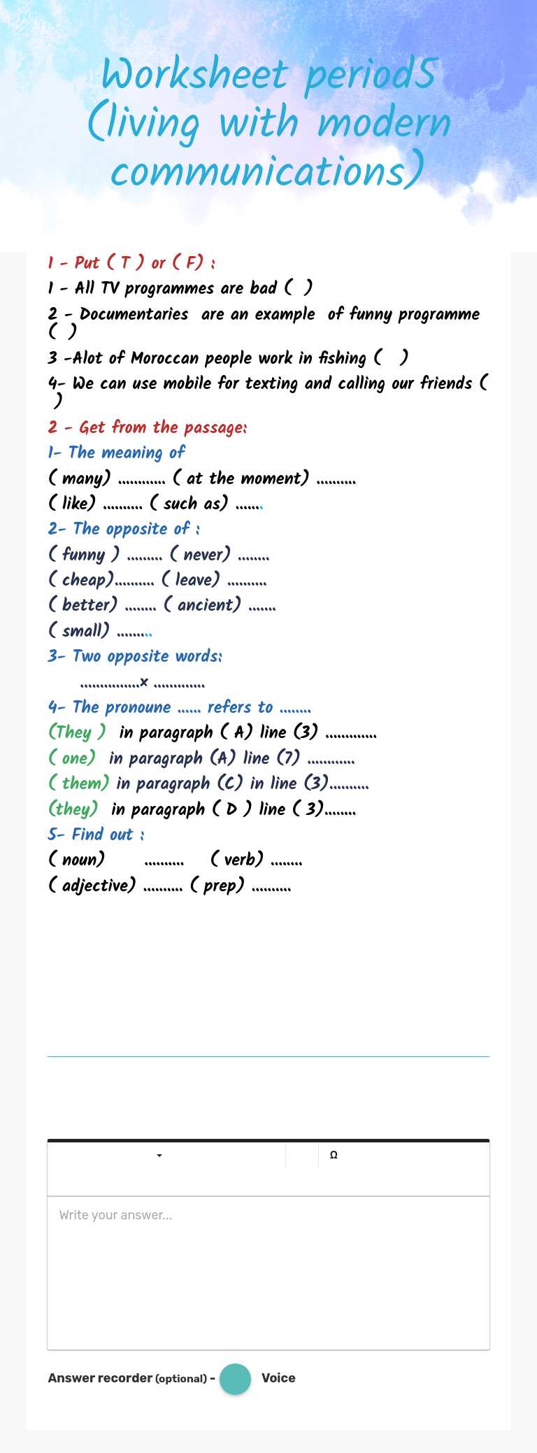 Worksheet   
         period5          (living with modern communications) worksheet preview image