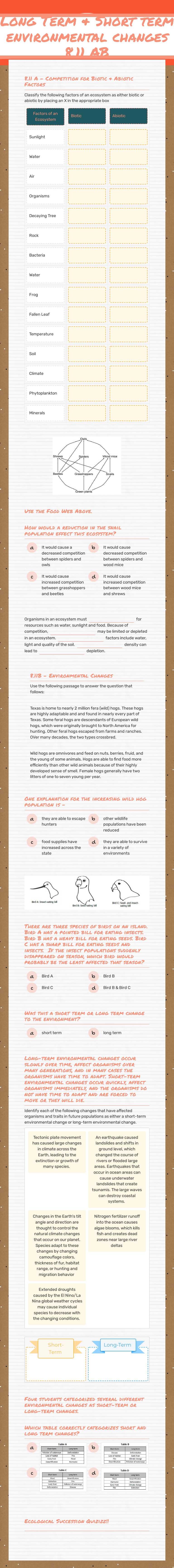 Long Term & Short term environmental changes 
8.11 AB worksheet preview image
