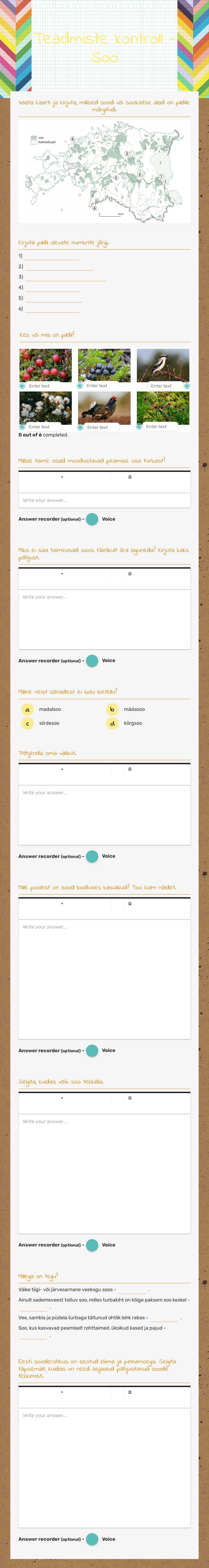 Teadmiste kontroll - Soo worksheet preview image