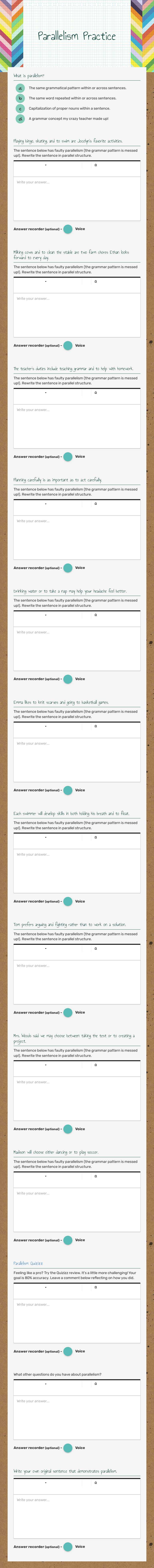Parallelism Practice worksheet preview image