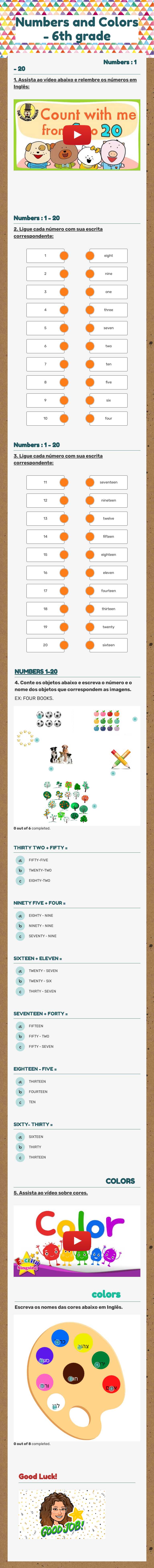 Numbers and Colors - 6th grade worksheet preview image
