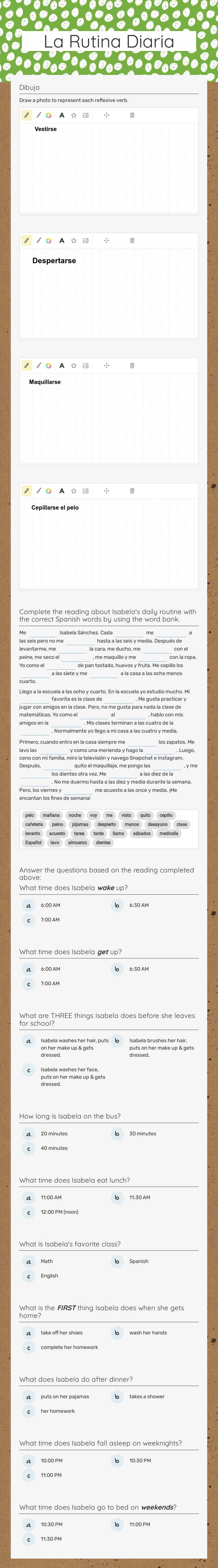 La Rutina Diaria worksheet preview image