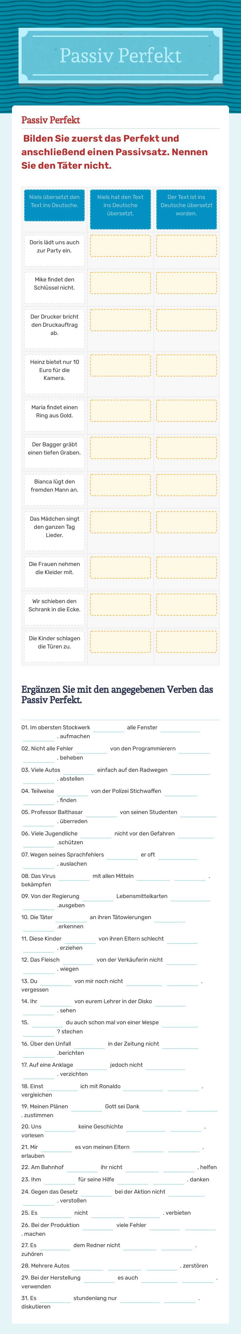 Passiv Perfekt worksheet preview image