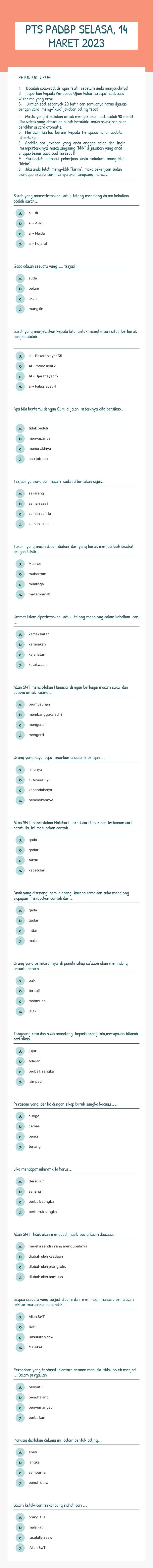 PTS PADBP SELASA, 14 MARET 2023 worksheet preview image