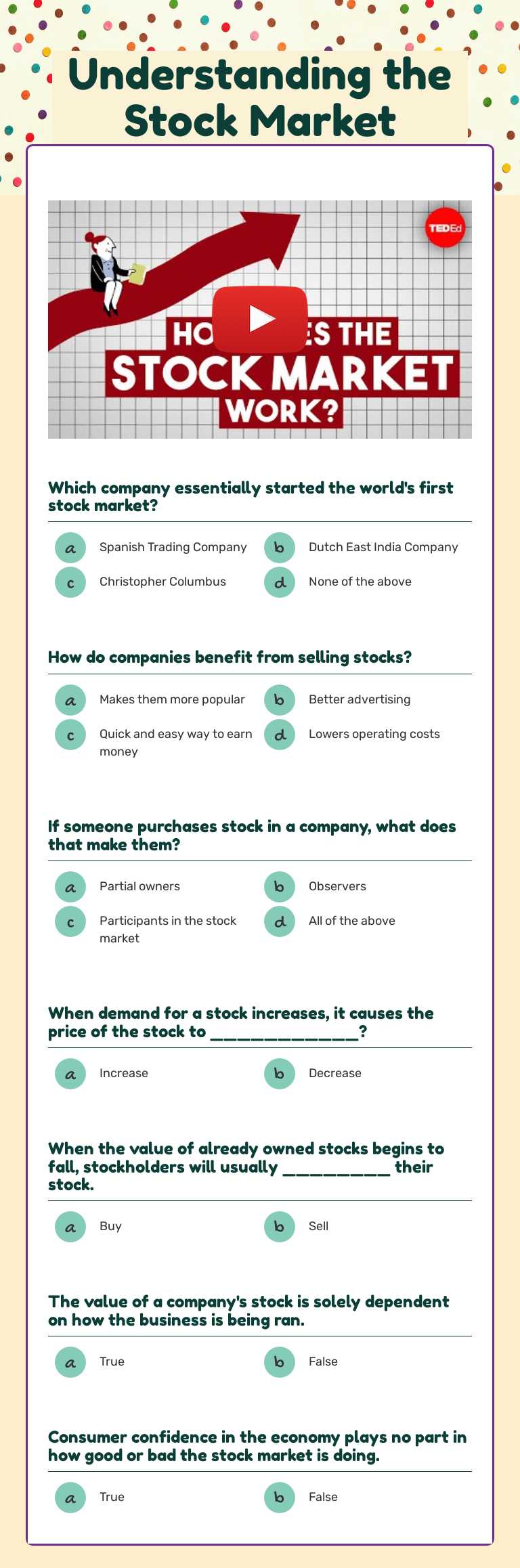 Understanding the Stock Market Grade 12 worksheet preview