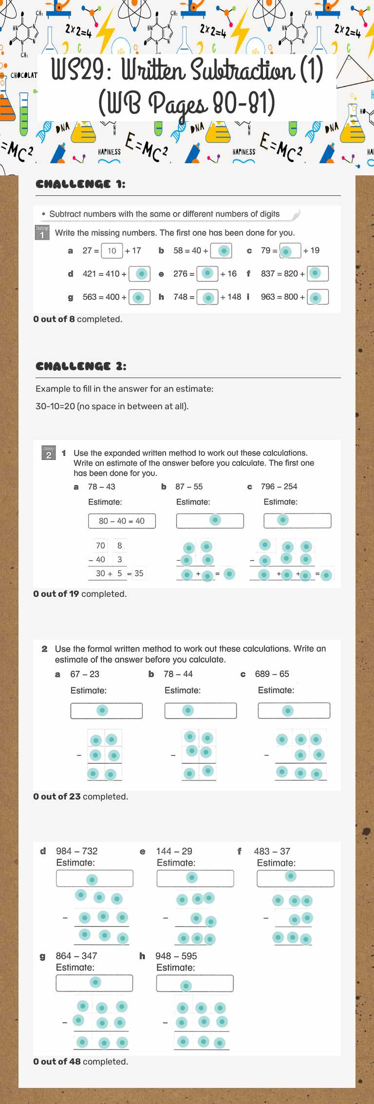 WS29: Written Subtraction (1)        (WB Pages 80-81) Grade 6 worksheet preview