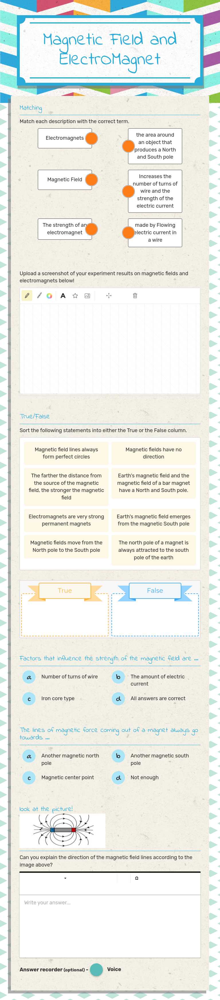 Magnetic Field and ElectrOMagnet worksheet preview image