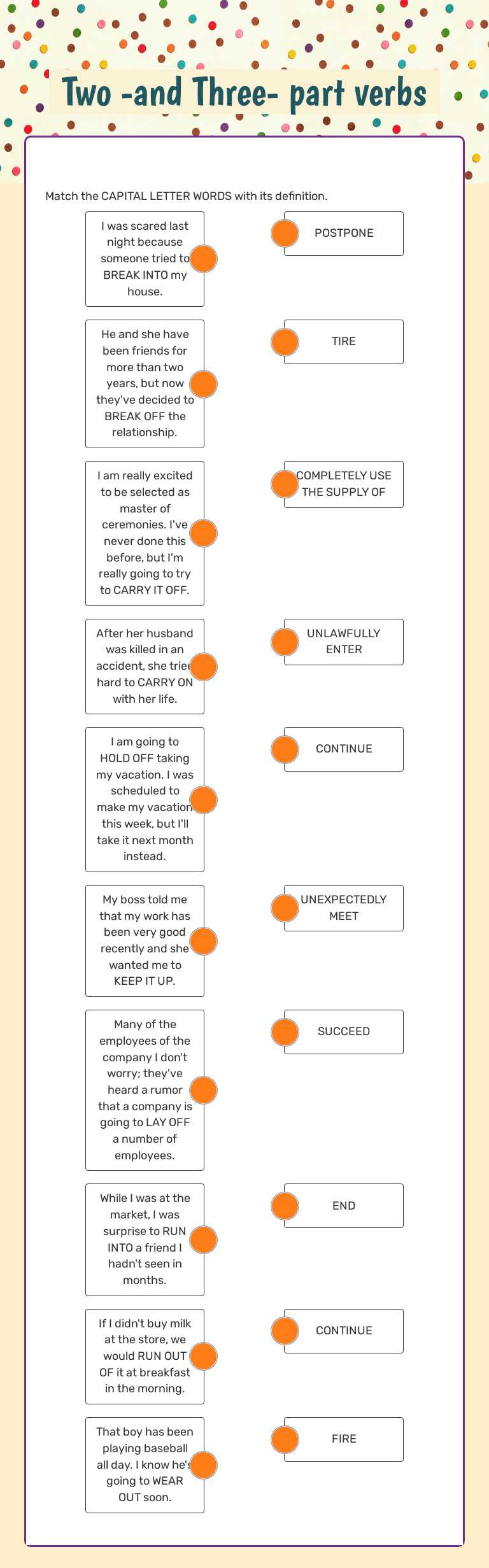 Two -and Three- part verbs worksheet preview image