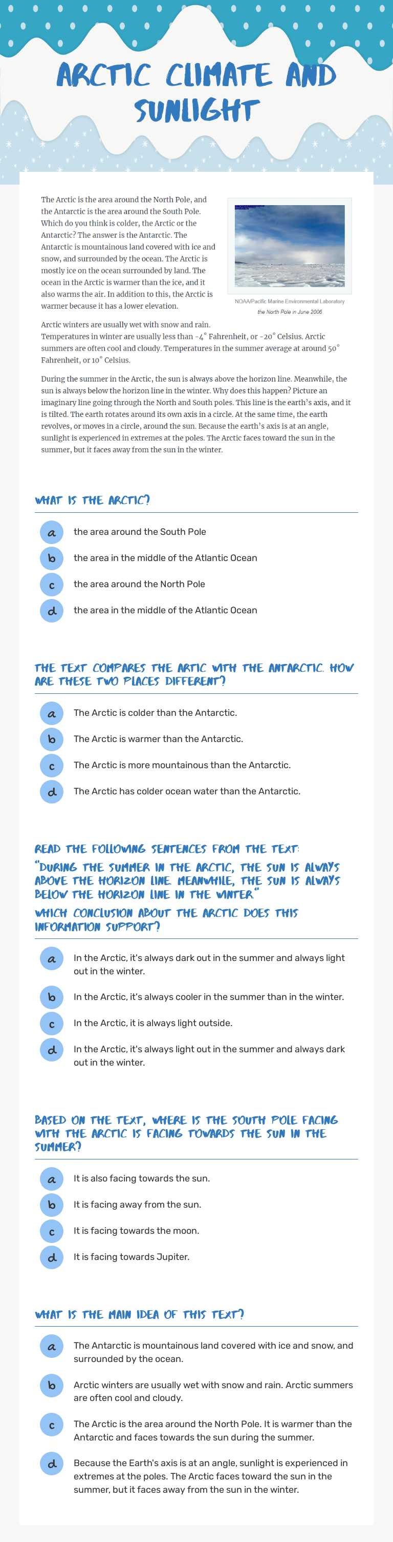 Arctic Climate and Sunlight worksheet preview image