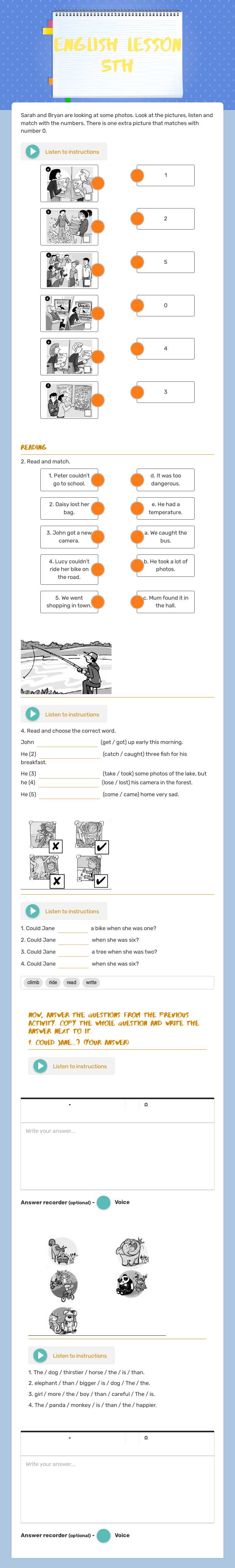 English Lesson 5th worksheet preview image