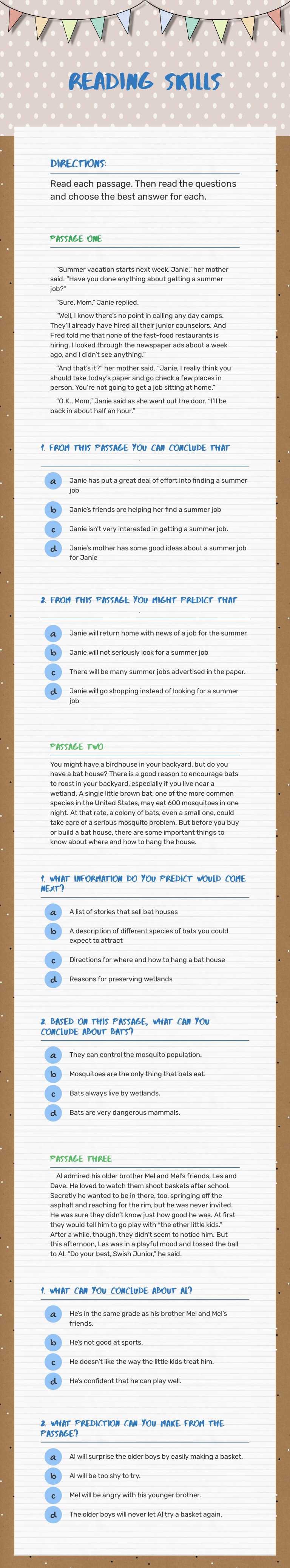 Reading Skills Preschool worksheet preview